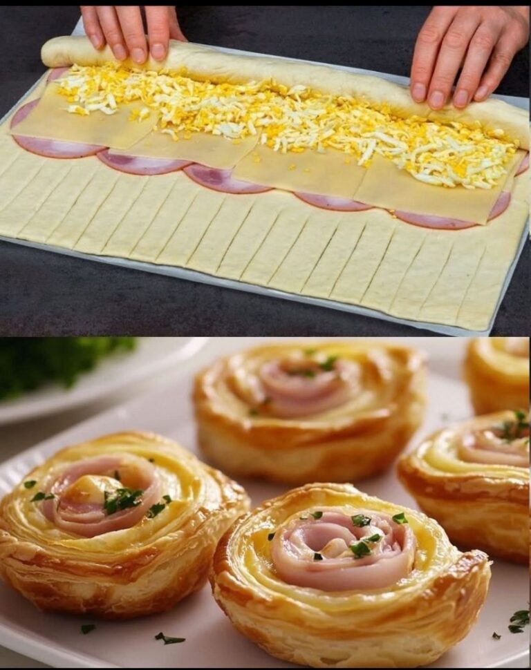 Rosas de Hojaldre Saladas de Jamón, Queso y Huevo